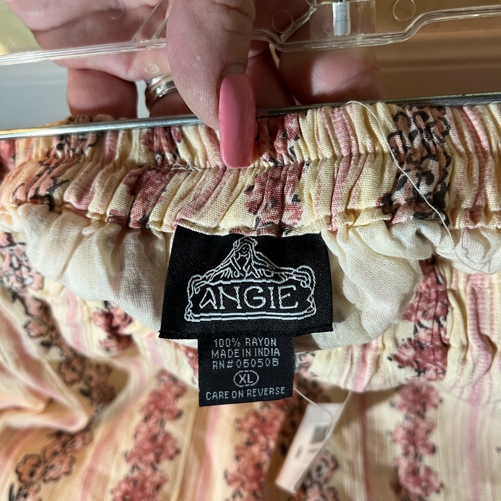 Angie Pink and Cream Striped Floral Ruffle Mini Skirt - Picture 3 of 4